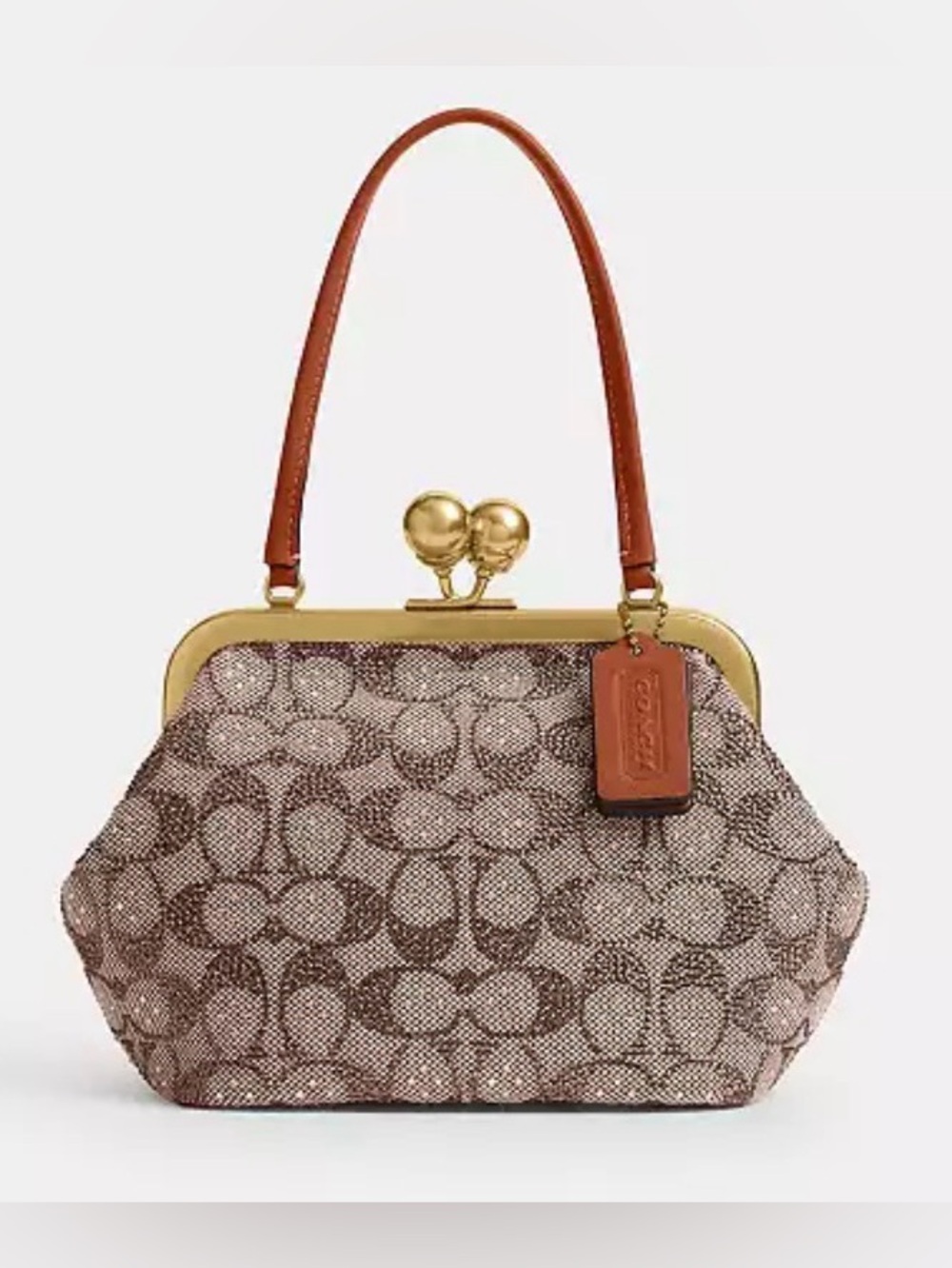 💛Coach Like New  Signature Jacquard Amber Crystal Kiss-Lock 16 Top Frame Bag